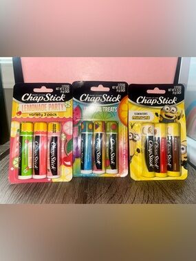 ChapStick trios Tropical Treats, lemonade party, minions banana